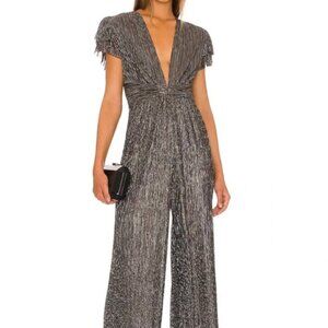 Sabina Musayev Black and Silver Metallic Jumpsuit